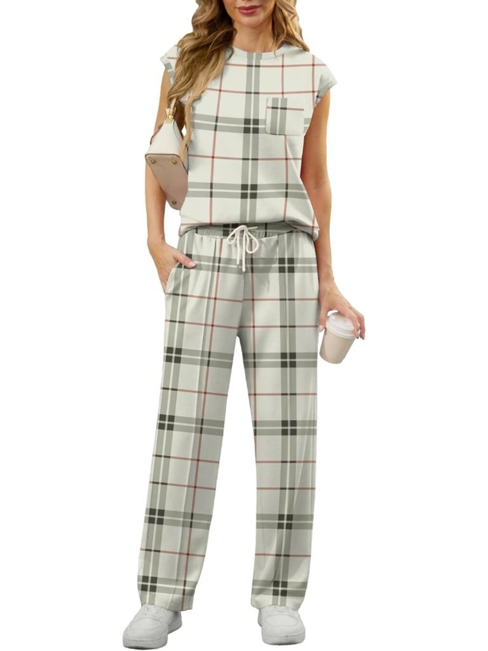 Women's Grey 2 Piece Sets Summer Outfits Sleeveless Wide Leg Tracksuits Casual